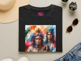 Native Warrior Art T-Shirt — Colorful Portraits – Black Graphic Tee