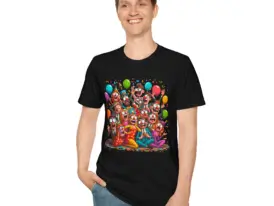 Fun Clown Party Unisex Softstyle T-Shirt - Colorful Celebration Design
