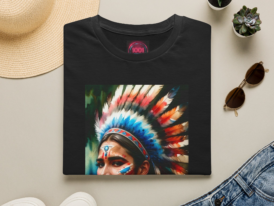 Native Headdress Portrait T-Shirt – Black Graphic Tee