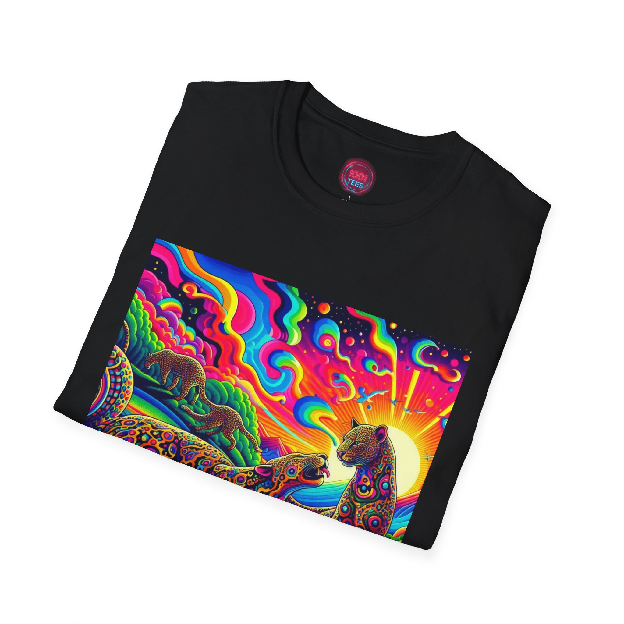 Psychedelic Jungle Art Colorful Nature Design – Black Graphic Tee - Image 3