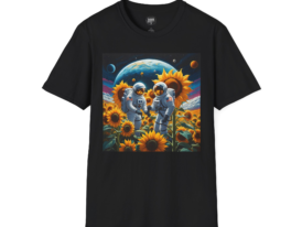 Cosmic Adventure Sunflower T-Shirt - Tee with Astronaut Design – Black Graphic Tee
