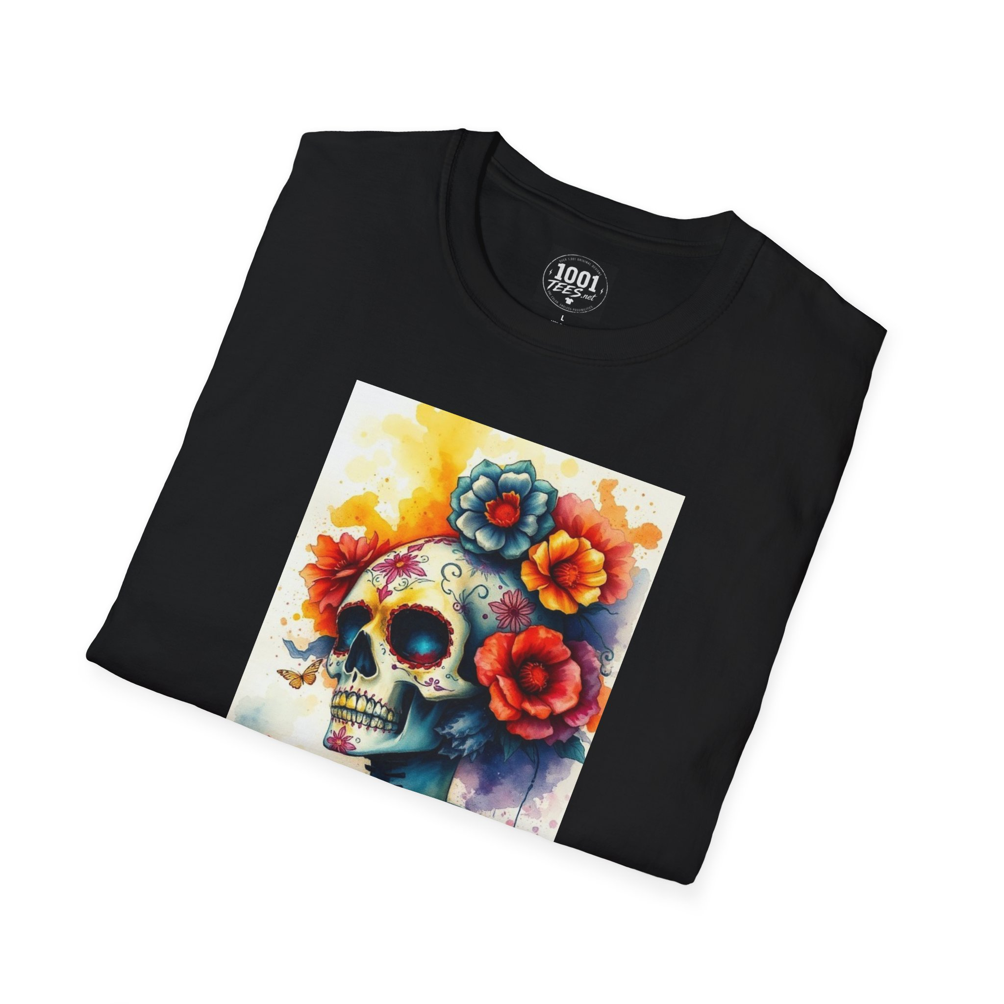 Day of the Dead Skull T-Shirt — Floral Sugar Skull Art Tee - Image 3