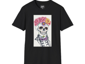 Day of the Dead Skull T-Shirt — Floral Crown Sugar Skull Tee for Halloween & Día de los Muertos