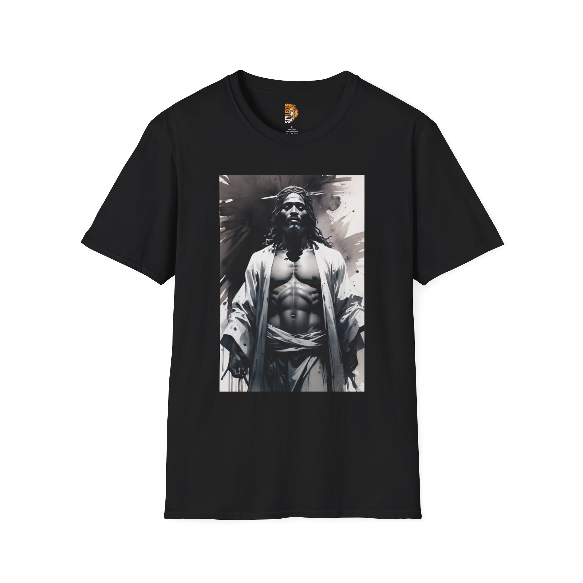 Jesus Warrior Graphic T-Shirt — Dramatic Monochrome Christ Art