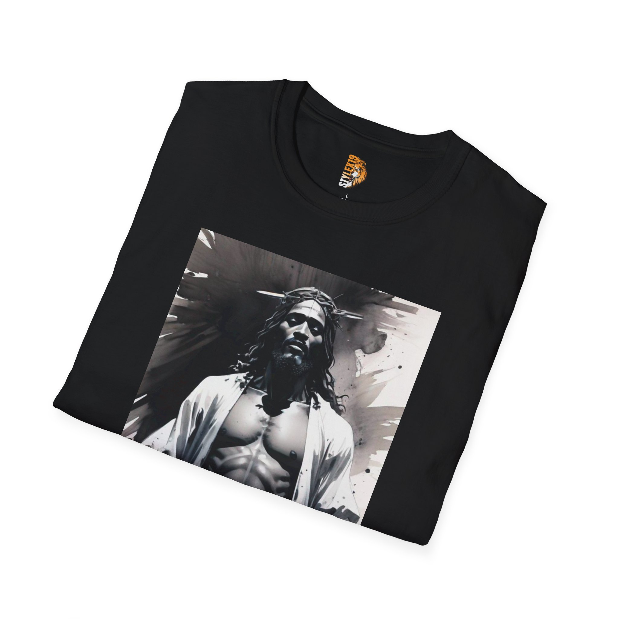 Jesus Warrior Graphic T-Shirt — Dramatic Monochrome Christ Art - Image 3