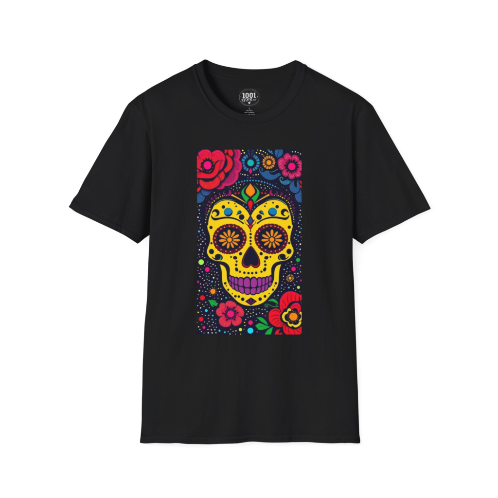 Day of the Dead Sugar Skull T-Shirt — Colorful Floral Día de los Muertos Tee