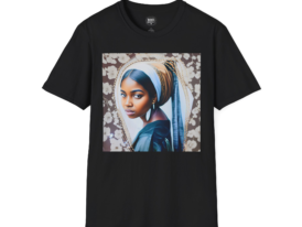 African Girl with Pearl Earring Artistic Figure Design – Black Graphic Tee