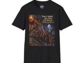 Fantasy Spider Slayer T-Shirt — "Every spider has a plan until they get stabbed in the eye"