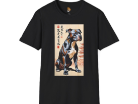 Pit Bull Portrait T‑Shirt — Asian Calligraphy Dog Art Tee