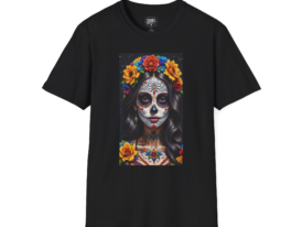 Day of the Dead Sugar Skull Woman T-Shirt — Floral Calavera Art Tee