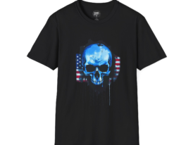 Blue Skull USA T-Shirt — American Flag Drip Graphic Tee