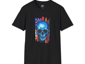 American Flag Blue Skull T-Shirt — Patriotic Gothic Tee